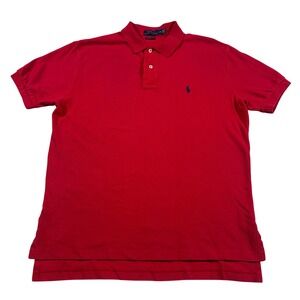 Polo Ralph Lauren Polo Shirt Mens Large Red Classic Fit Pique Cotton Short Slev